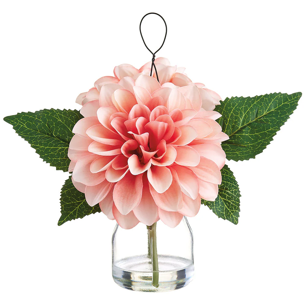 8" Dahlia Silk Flower Arrangement w/Glass Vase -Peach (Pack of 6)