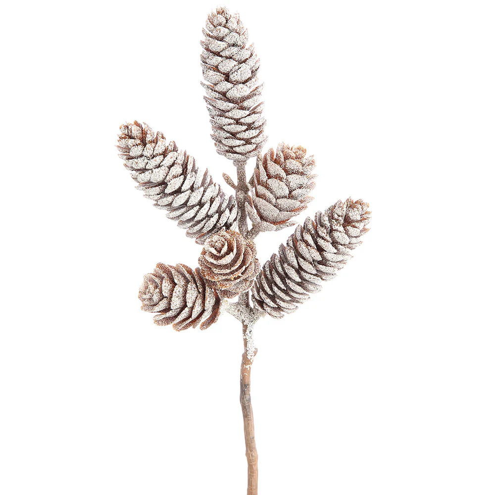 8" Iced Artificial Pinecone Stem Pick -Brown (Pack of 24)