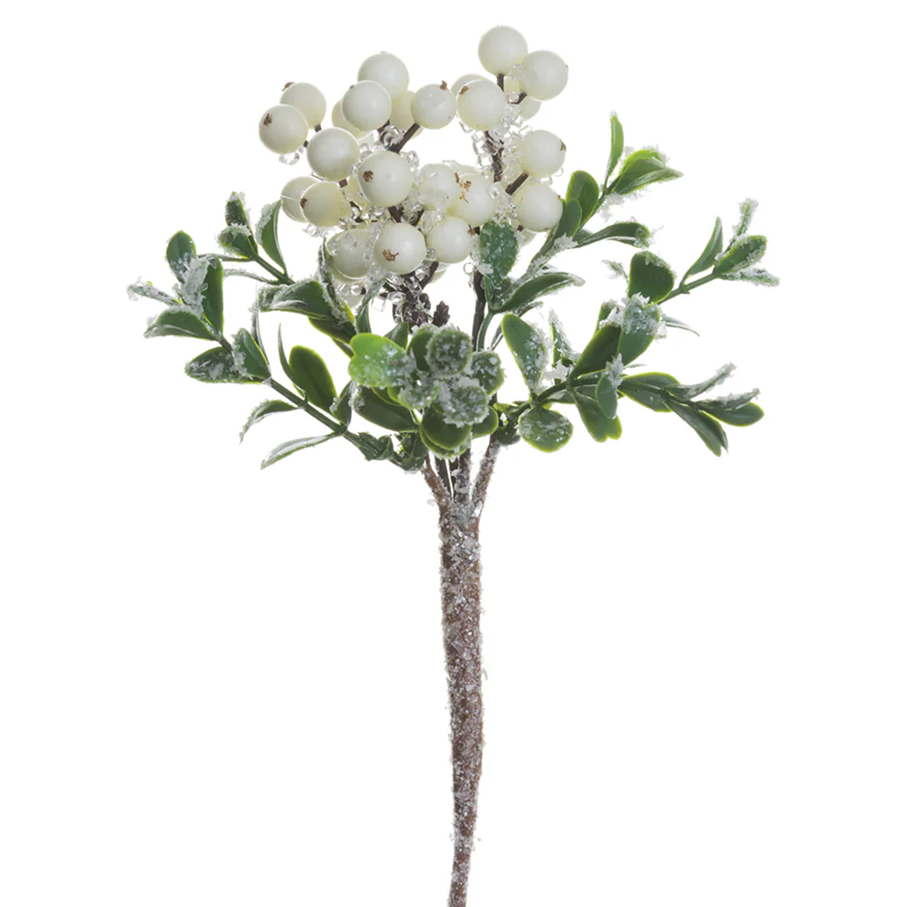 8" Iced Berry & Boxwood Artificial Stem Pick -Cream (Pack of 24)