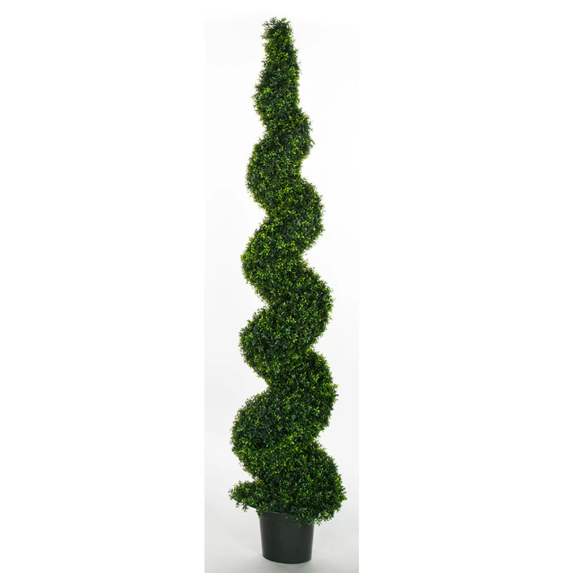 8' Outdoor UV-Resistant Artificial Dwarf Boxwood Spiral Topiary Tree w/Pot -Green