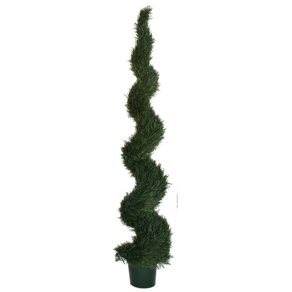 8' Outdoor UV-Resistant Artificial Pond Cypress Spiral Topiary Tree w/Pot -Green