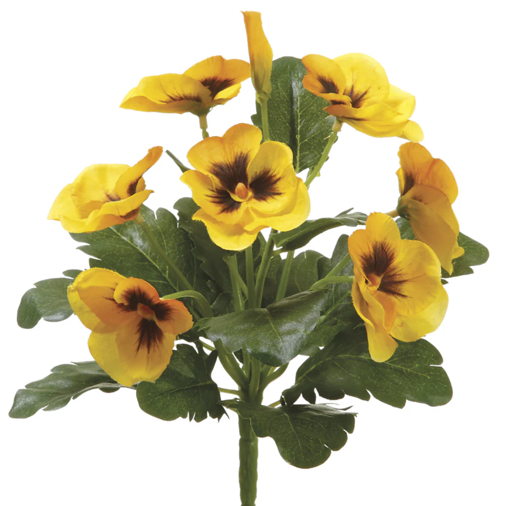8" Silk Mini Pansy Flower Bush -Yellow (Pack of 12)