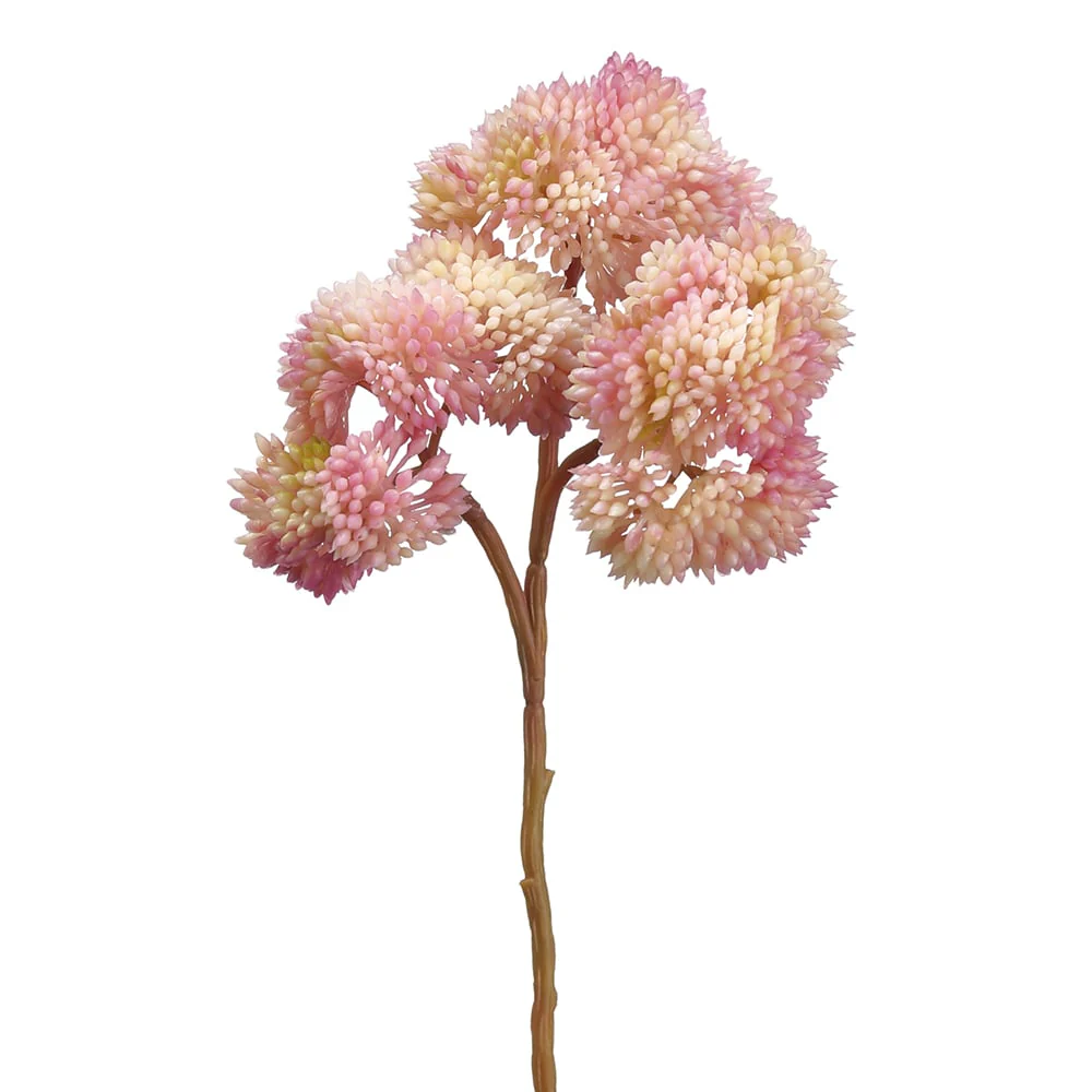 8" Soft-Touch Artificial Sedum Flower Stem Pick -Pink/Cream (Pack of 12)