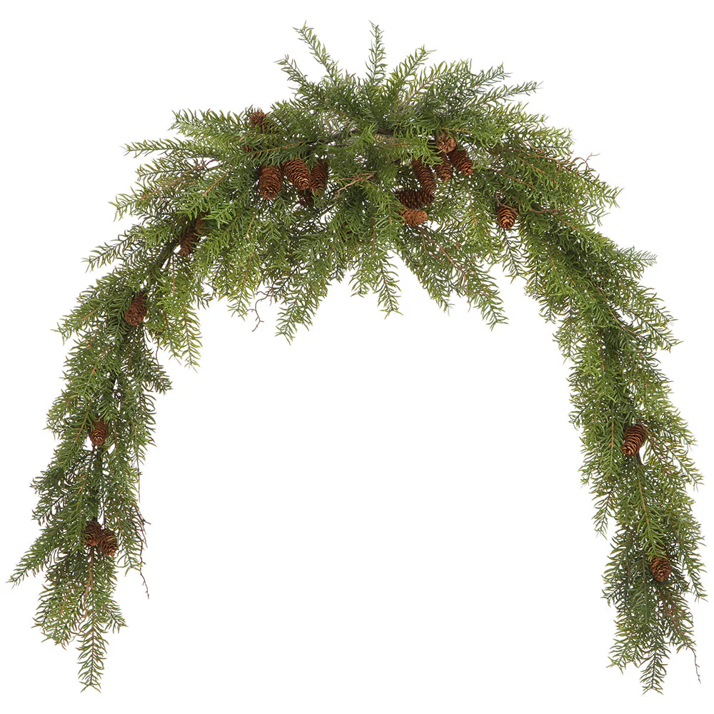 8' Wide Pine & Pinecone Artificial Hanging Mantel Swag -Green/Brown (Pack of 2)