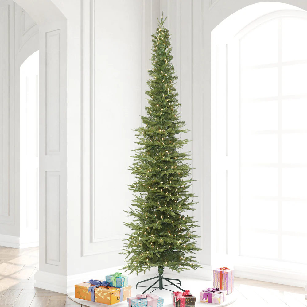 8'6"Hx36"W PE Pencil Bixley Fir Artificial Christmas Tree, Micro LED Pre-Lit (Multi-Mode) -Green - Image 8