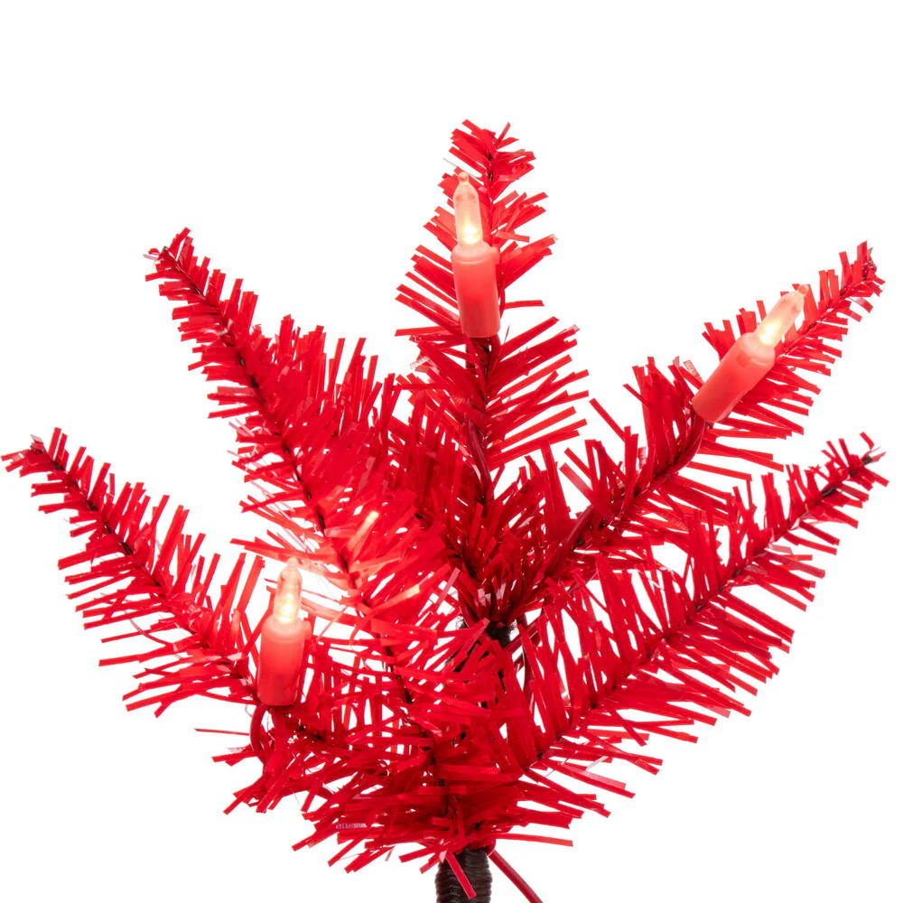 8'6"Hx38"W Pencil Artificial Christmas Tree, LED Pre-Lit (Red) -Red - Image 2