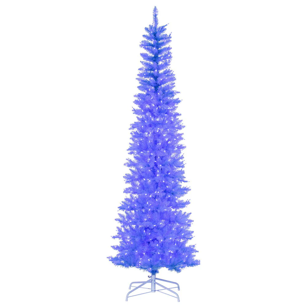 8'6"Hx38"W Pencil Artificial Christmas Tree, LED Pre-Lit (Sky Blue) -Sky Blue