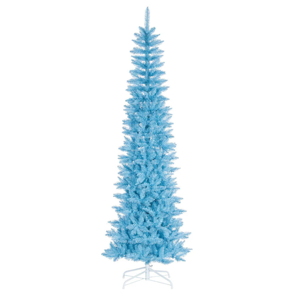 8'6"Hx38"W Pencil Artificial Christmas Tree, Unlit -Sky Blue