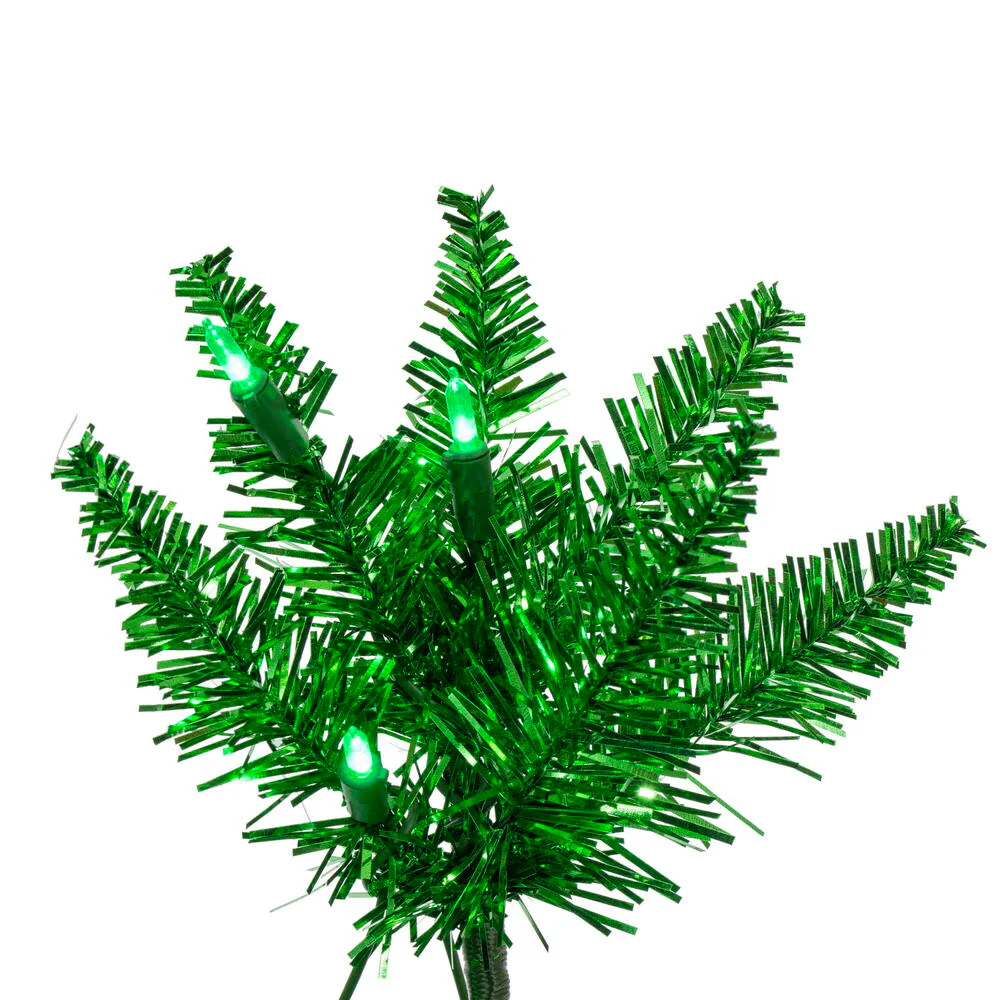 8'6"Hx38"W Tinsel Pencil Artificial Christmas Tree, LED Pre-Lit (Green) -Green - Image 2