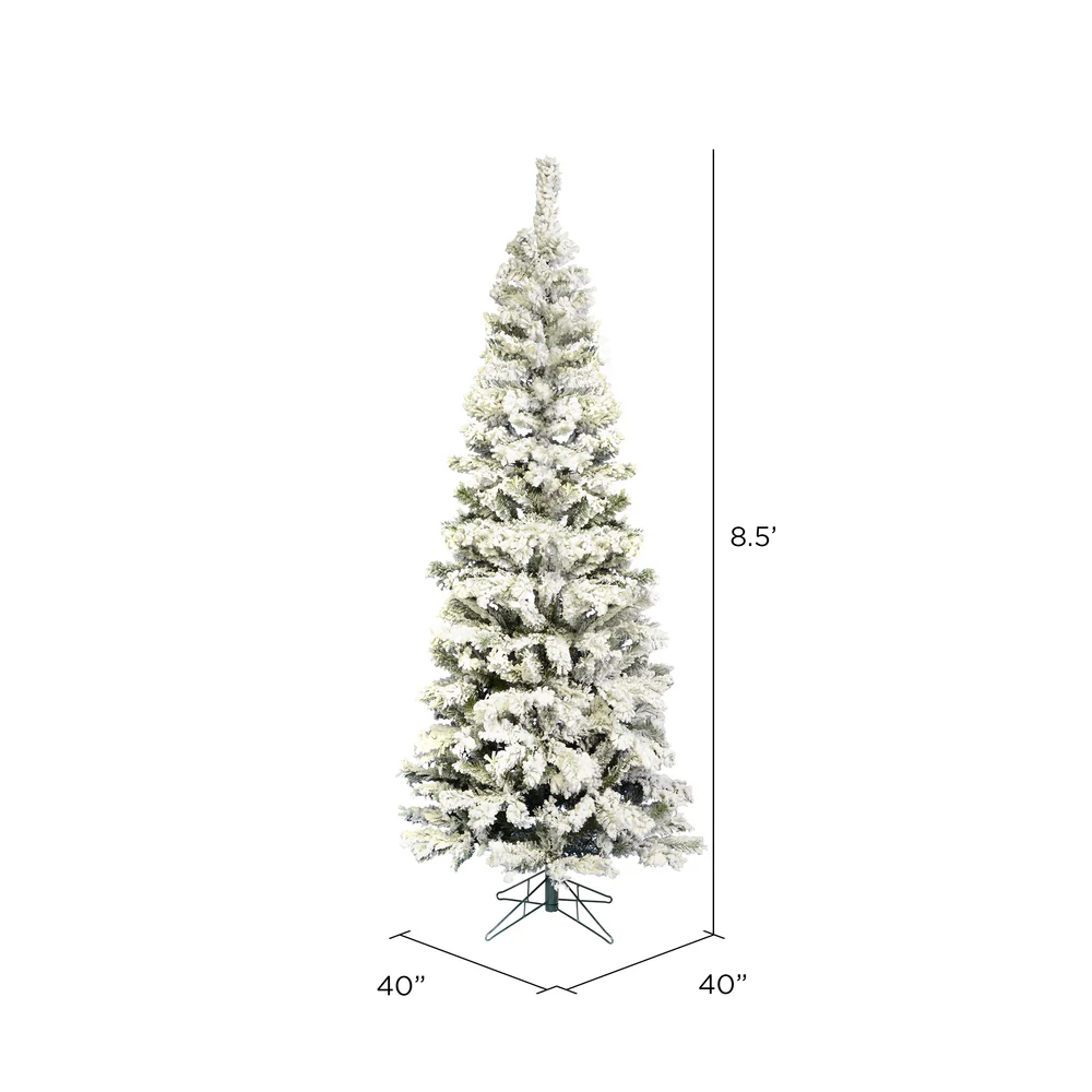 8'6"Hx40"W Flocked Pencil Pacific Pine Artificial Christmas Tree, Unlit -White - Image 3