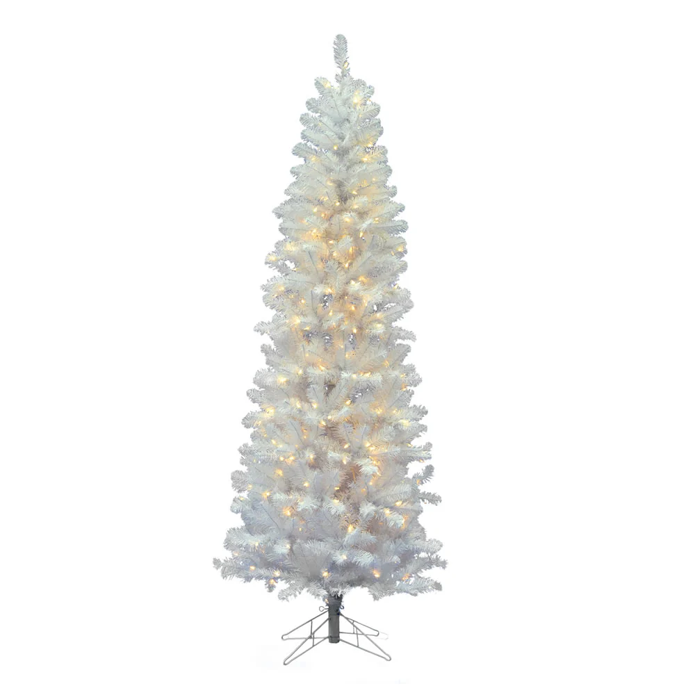 8'6"Hx40"W Pencil White Salem Pine Artificial Christmas Tree, LED Pre-Lit -White