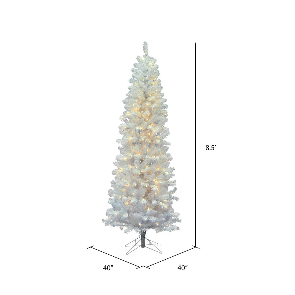 8'6"Hx40"W Pencil White Salem Pine Artificial Christmas Tree, LED Pre-Lit -White - Image 3
