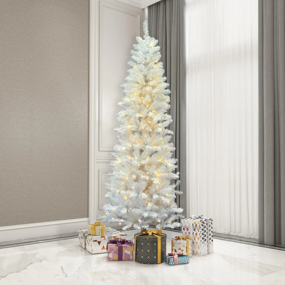 8'6"Hx40"W Pencil White Salem Pine Artificial Christmas Tree, LED Pre-Lit -White - Image 5