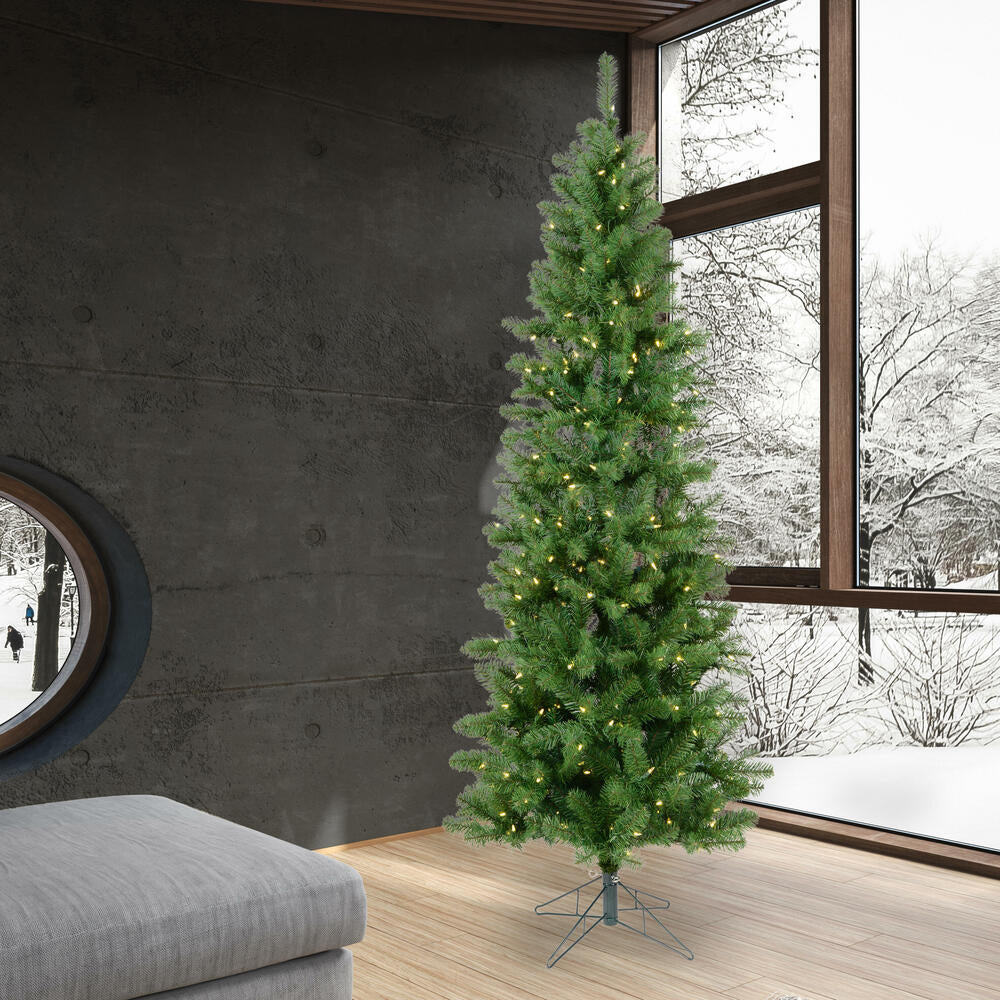 8'6"Hx40"W Slim Salem Pine Artificial Christmas Tree, Micro LED Pre-Lit (Multi-Mode) -Green - Image 8