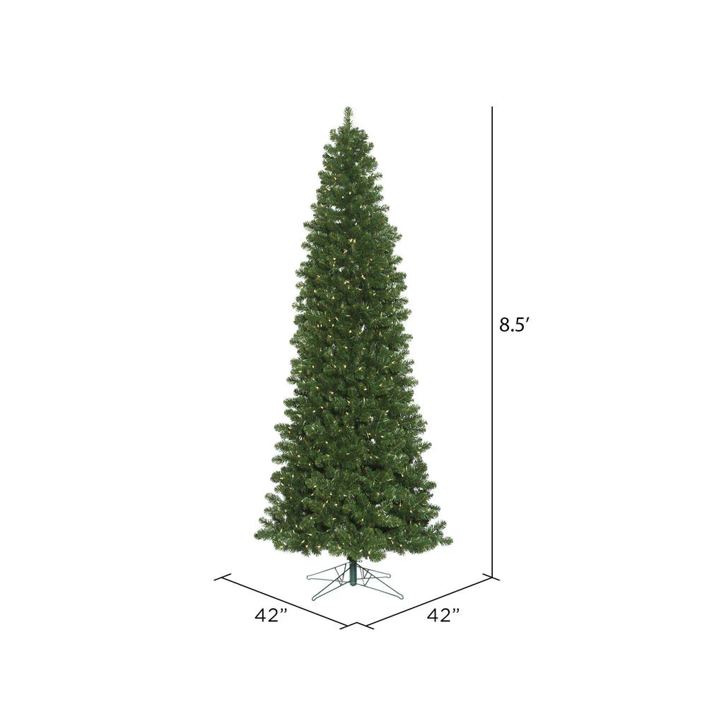 8'6"Hx42"W Slim Oregon Fir Artificial Christmas Tree, LED Pre-Lit -Green - Image 3