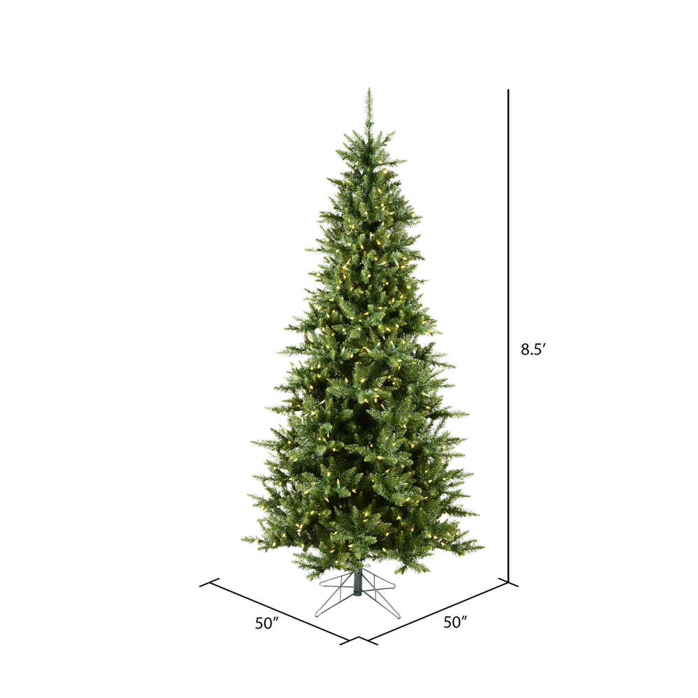 8'6"Hx50"W Slim Camdon Fir Artificial Christmas Tree, LED Pre-Lit -Green - Image 3