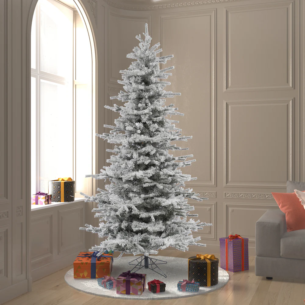 8'6"Hx58"W Flocked Sierra Artificial Christmas Tree, Unlit -White/Green - Image 5
