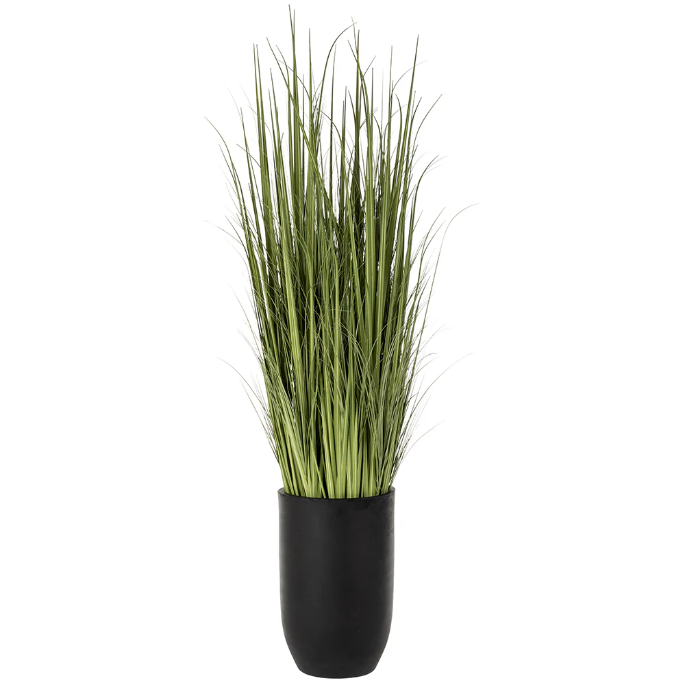 8'Hx20"W Wild Grass Artificial Plant w/Black Cement Planter -Light Green
