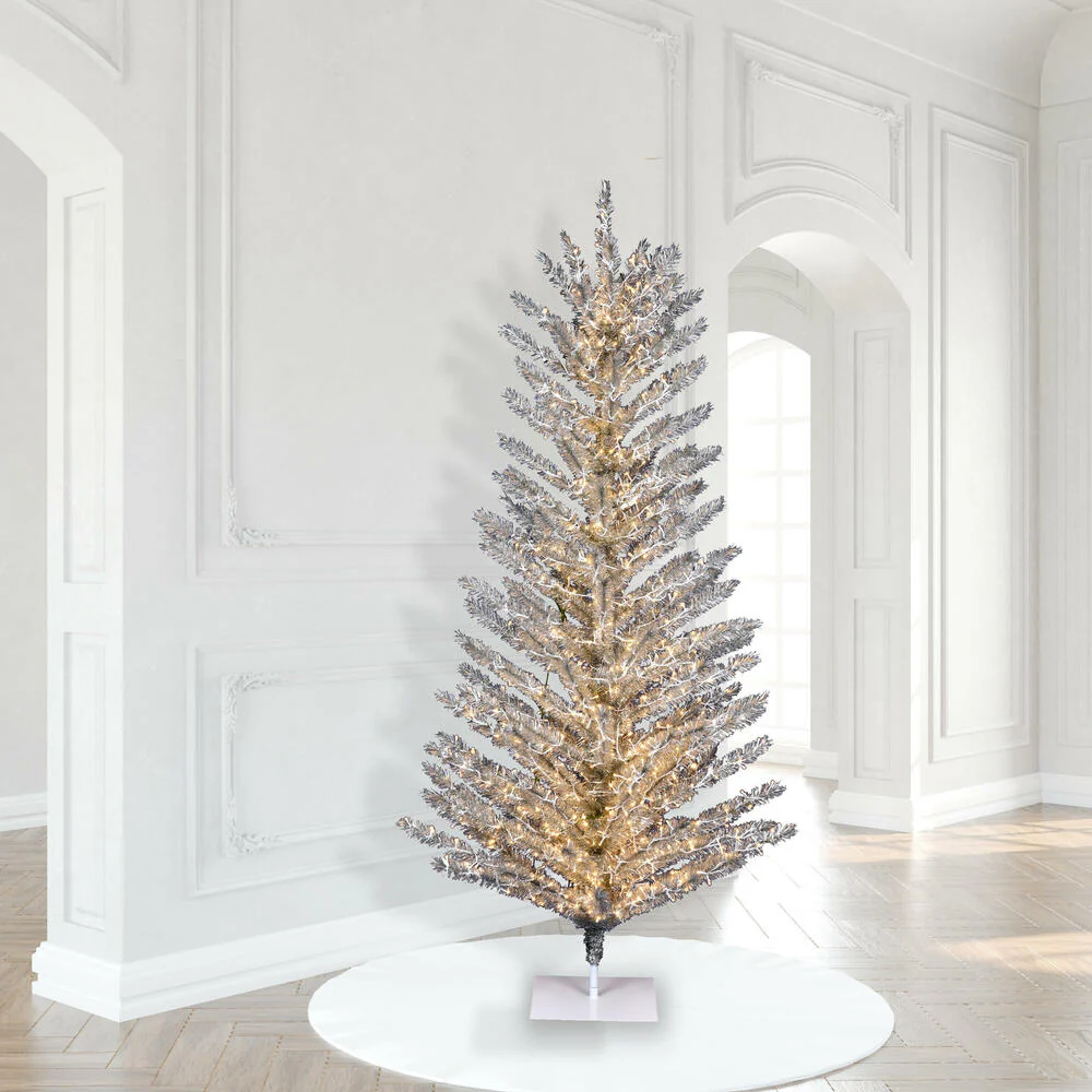 8'Hx51"W Vintage Aluminum Pine Artificial Christmas Tree, Micro LED Pre-Lit (Multi-Mode) -Silver - Image 8