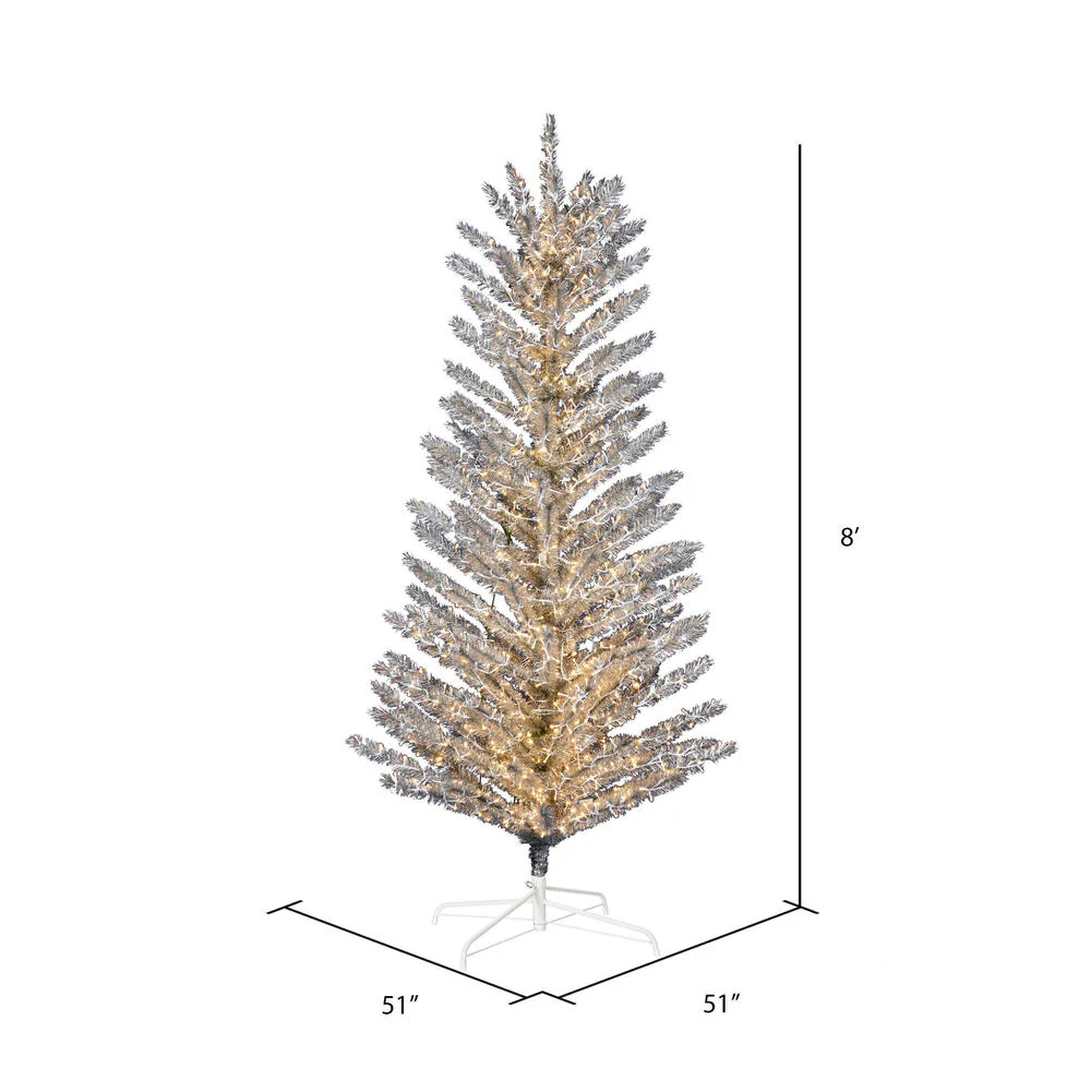 8'Hx51"W Vintage Aluminum Pine Artificial Christmas Tree, Micro LED Pre-Lit -Silver - Image 3