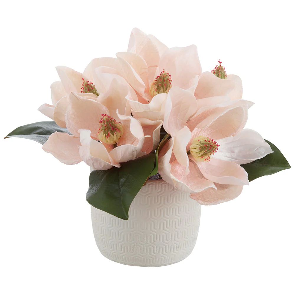 9.5" Magnolia Silk Flower Arrangement w/Cement Pot -Blush (Pack of 4)