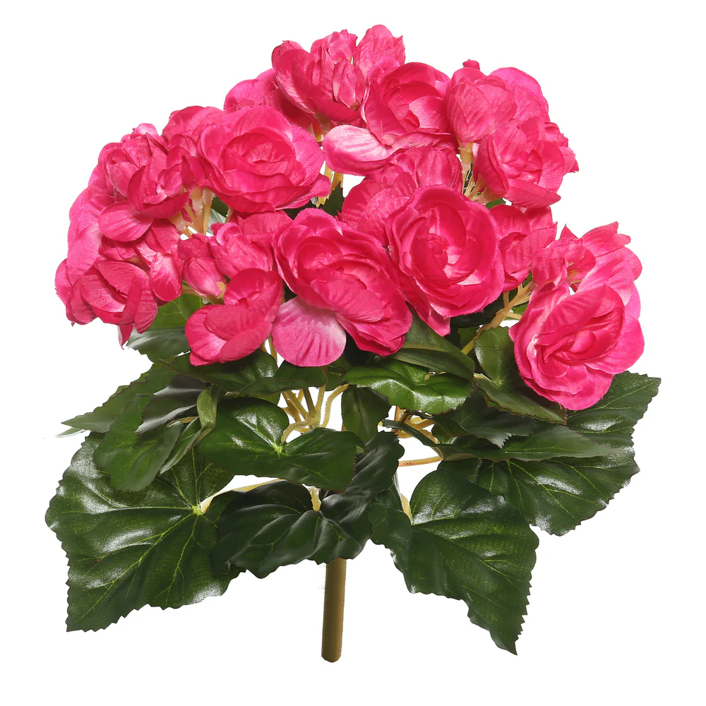 9.5" Silk Begonia Flower Bush -Hot Pink (Pack of 6)