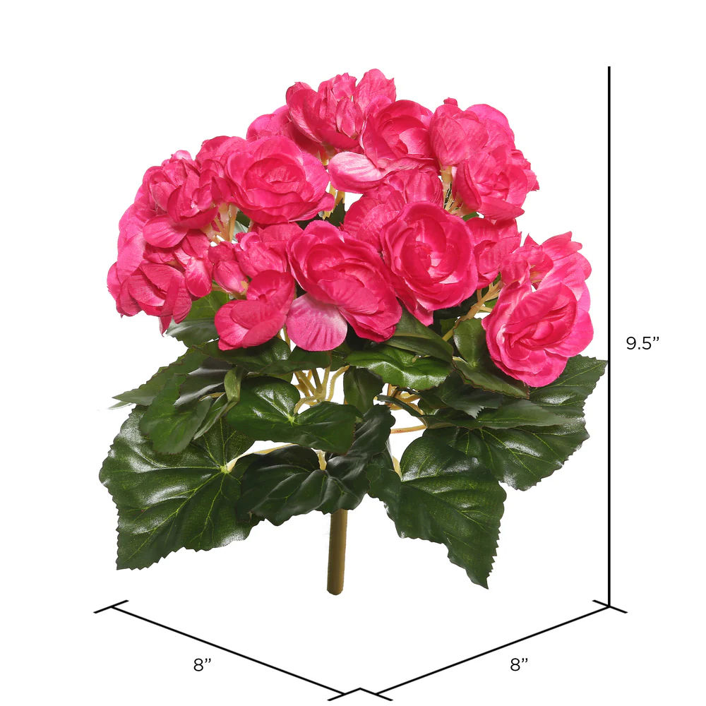 9.5" Silk Begonia Flower Bush -Hot Pink (Pack of 6) - Image 2
