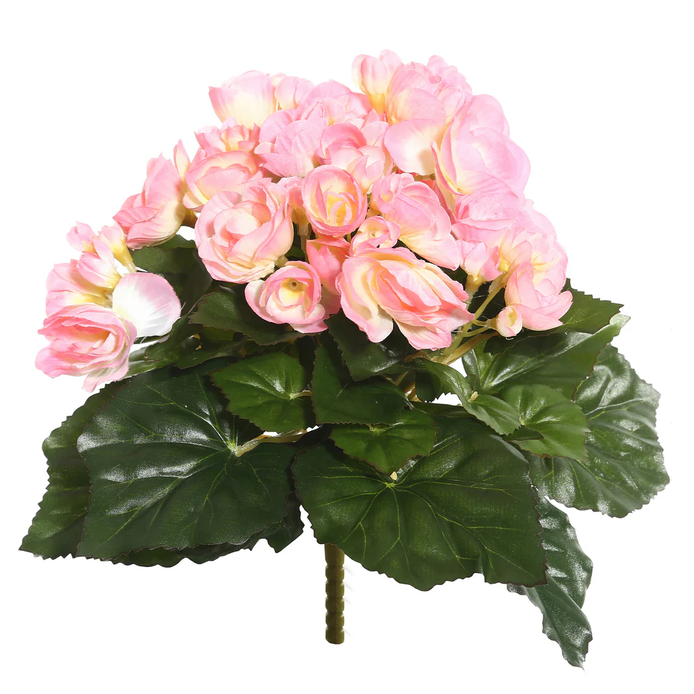 9.5" Silk Begonia Flower Bush -Light Pink (Pack of 6)