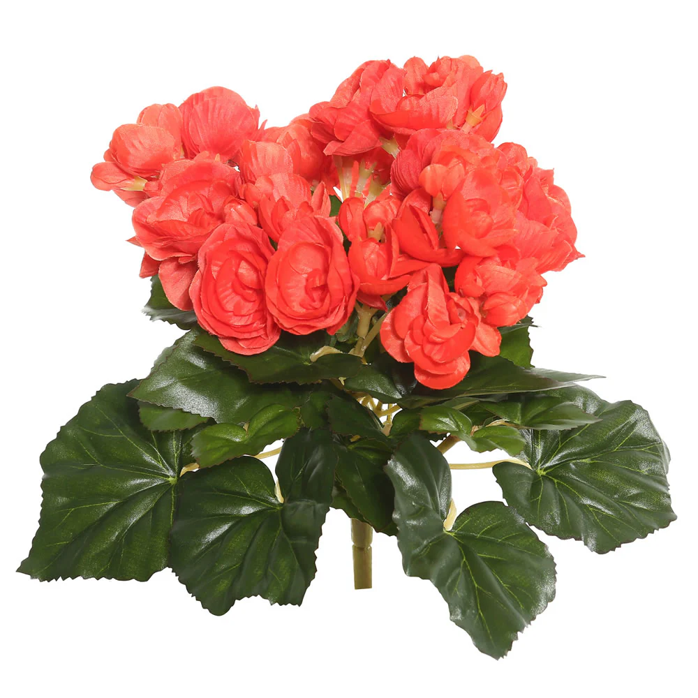 9.5" Silk Begonia Flower Bush -Orange/Red (Pack of 6)