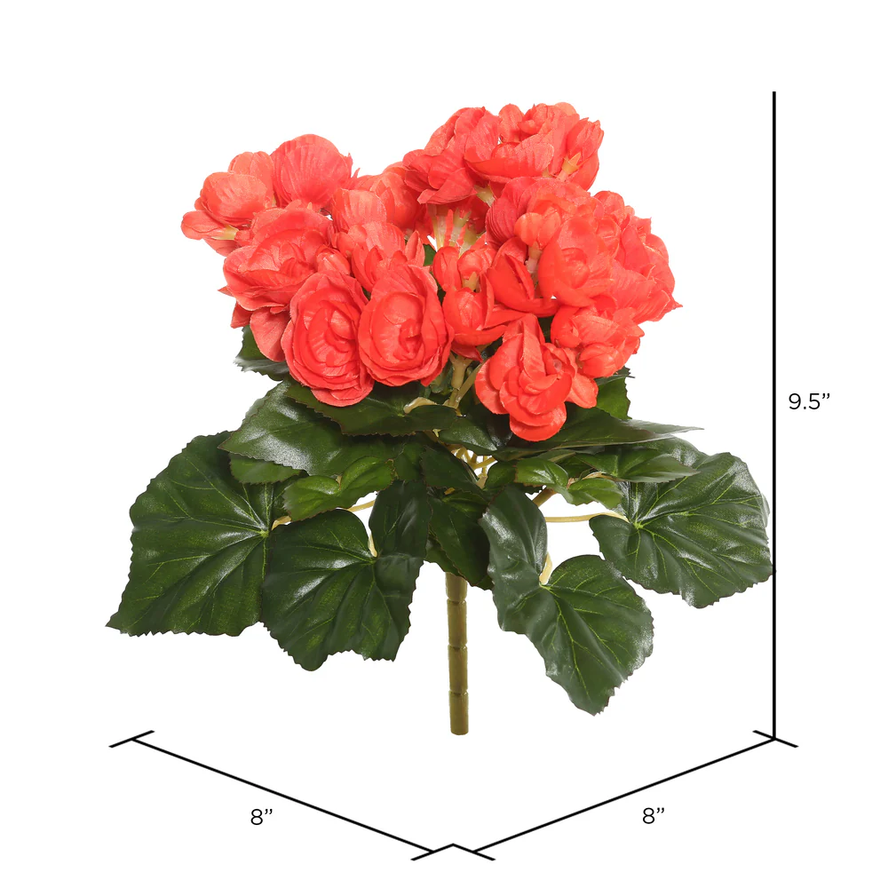 9.5" Silk Begonia Flower Bush -Orange/Red (Pack of 6) - Image 2