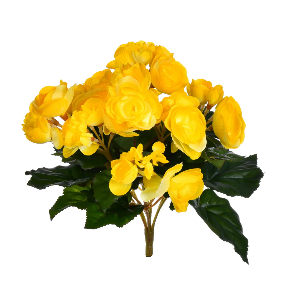 9.5" Silk Begonia Flower Bush -Yellow (Pack of 6)