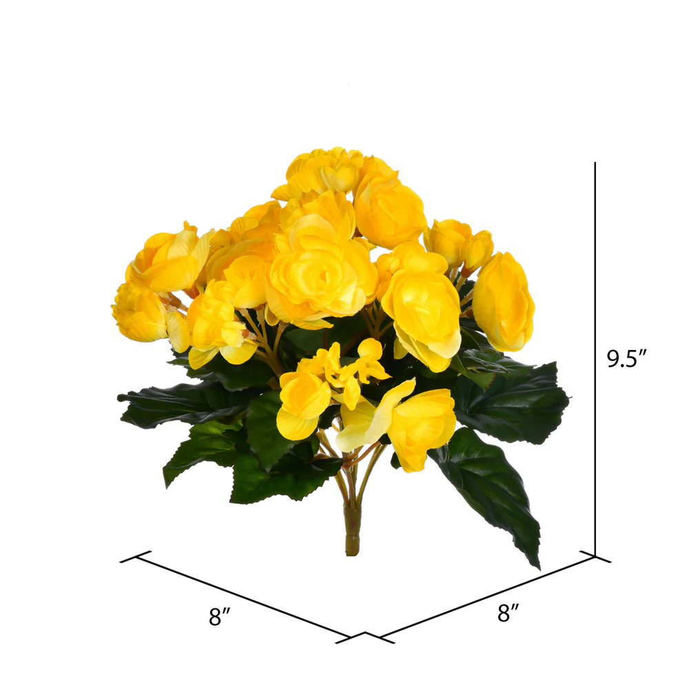9.5" Silk Begonia Flower Bush -Yellow (Pack of 6) - Image 2