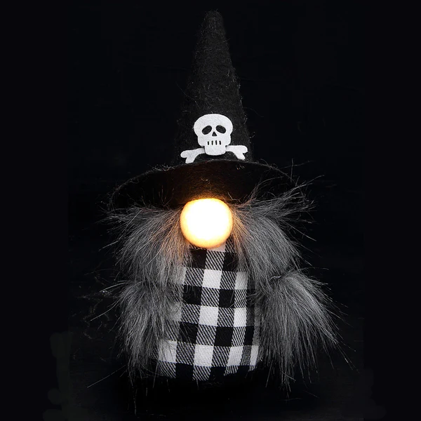 9.75" Battery Operated Halloween Gnome With Light -Black/White (Pack of 12) - Image 2