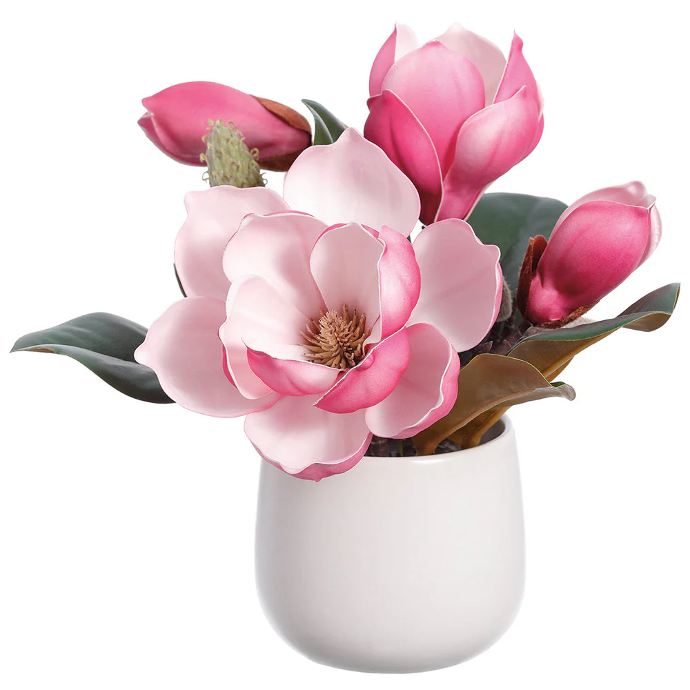9" Magnolia Silk Flower Arrangement w/Vase -2 Tone Cerise