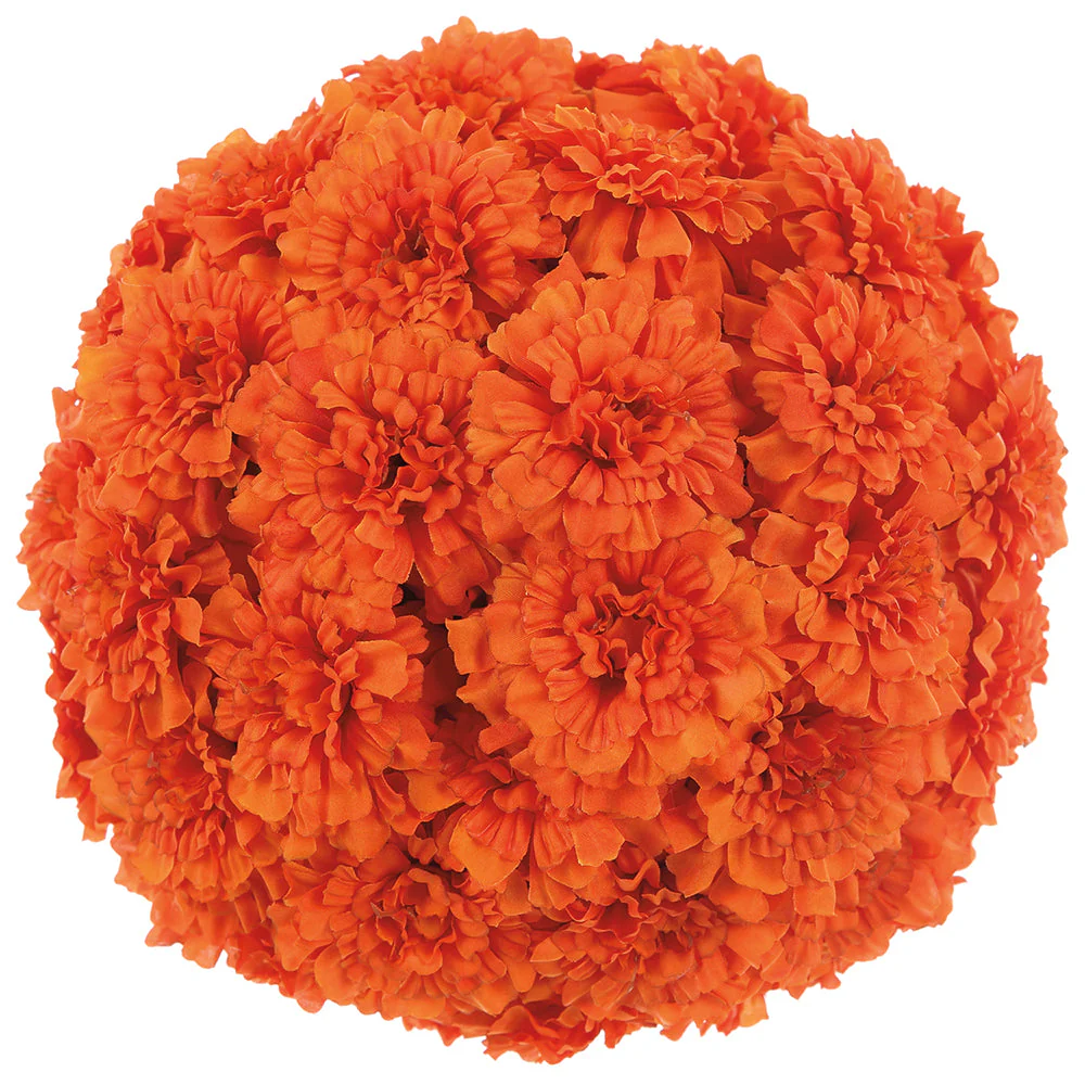 9" Marigold Flower Silk Kissing Ball -Orange (Pack of 6)