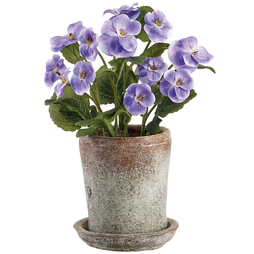 9" Pansy Silk Flower Arrangement w/Mgo Pot -Purple (Pack of 4)