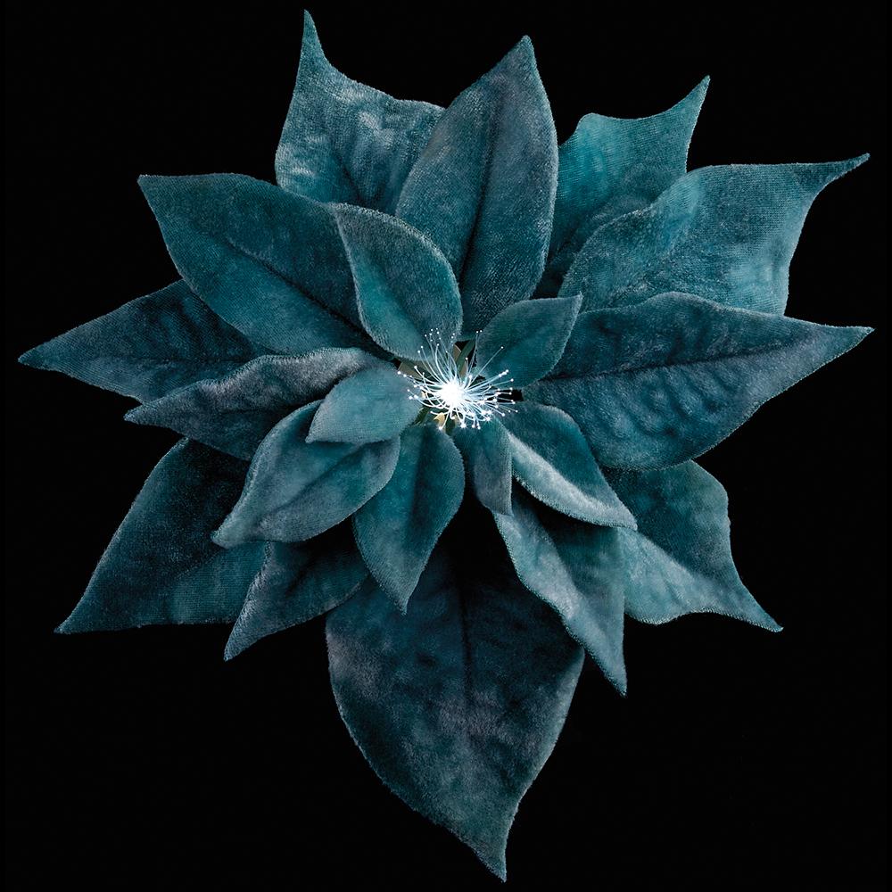 9" Velvet Poinsettia Battery Operated Fiber Optic Light Artificial Clip-On Flower -Aqua (Pack of 12) - Image 2