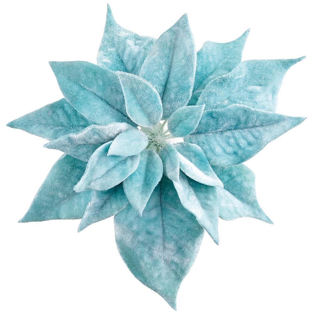9" Velvet Poinsettia Battery Operated Fiber Optic Light Artificial Clip-On Flower -Aqua (Pack of 12) - Image 3