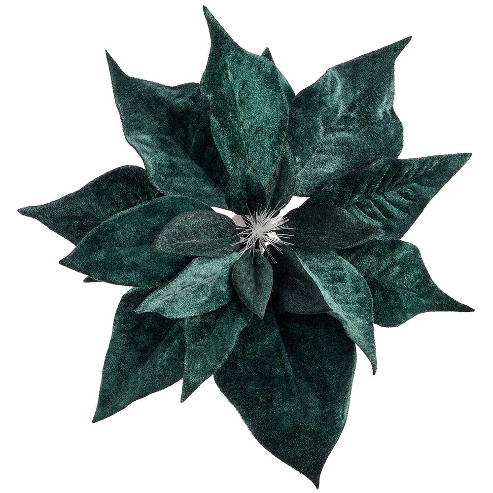 9" Velvet Poinsettia Battery Operated Fiber Optic Light Artificial Clip-On Flower -Green (Pack of 12) - Image 3