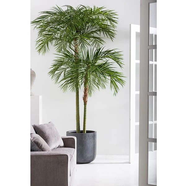 9'6" Areca Silk Palm Tree w/Fiber Clay Planter -Green - Image 2
