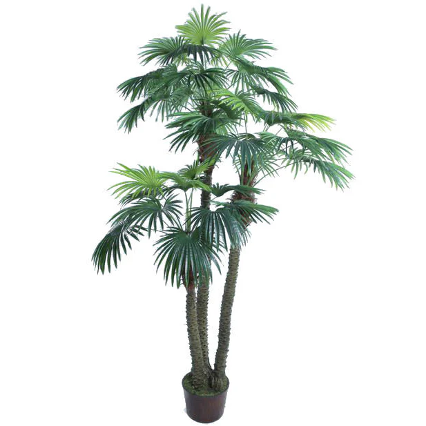 9'6" Silk Fan Double Trunk Palm Tree w/Pot -Green