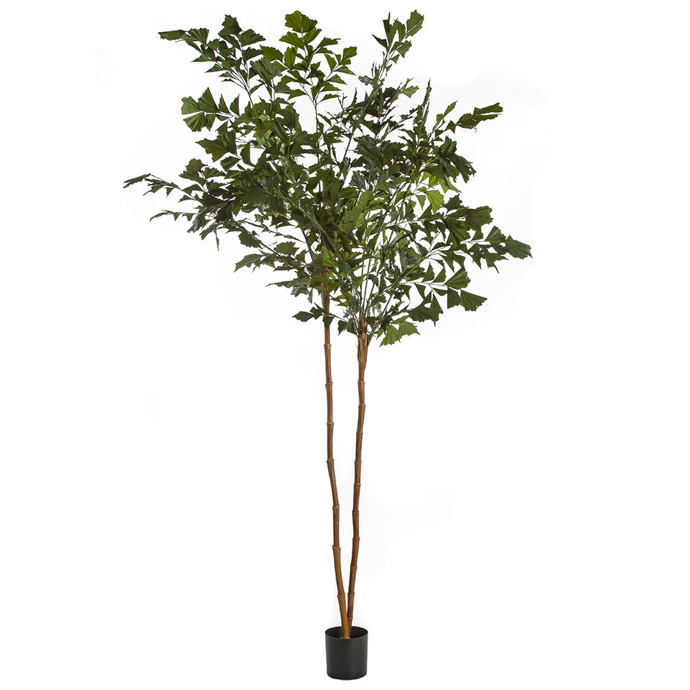 9'6" Silk Fishtail Double Trunk Palm Tree w/Pot -2 Tone Green