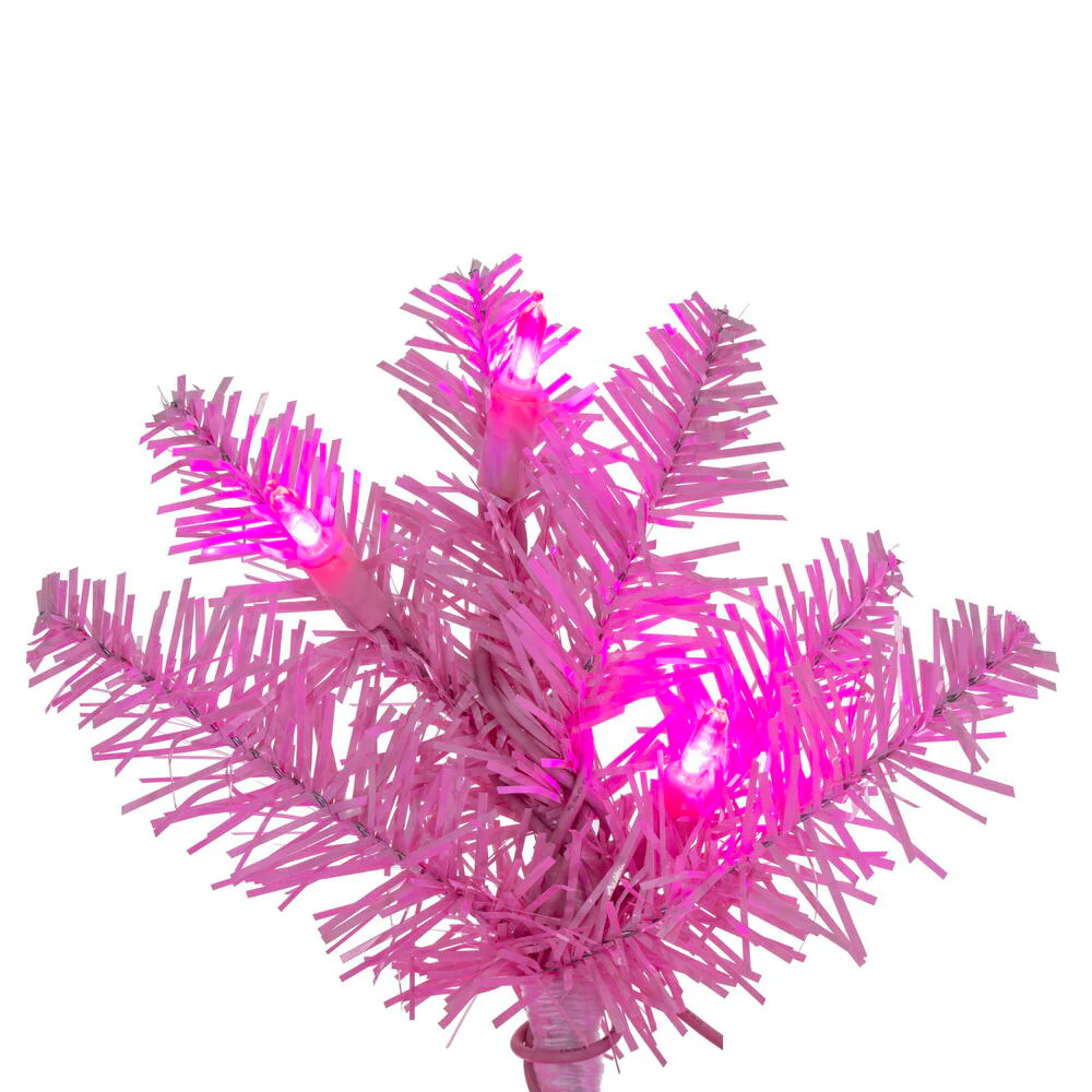 9'6"Hx42"W Pencil Artificial Christmas Tree, LED Pre-Lit (Pink) -Pink - Image 2