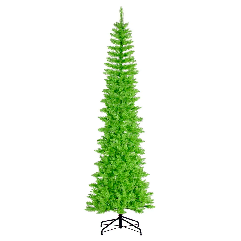 9'6"Hx42"W Pencil Artificial Christmas Tree, Unlit -Lime