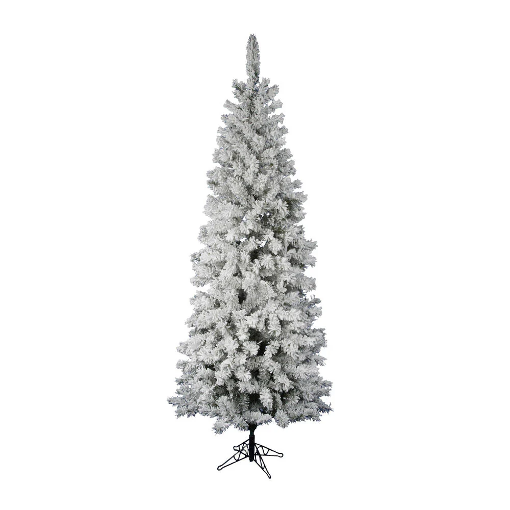 9'6"Hx44"W Flocked Pencil Pacific Pine Artificial Christmas Tree, Unlit -White