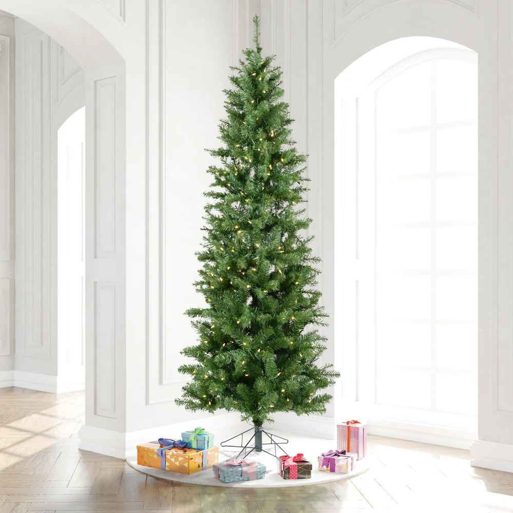 9'6"Hx44"W Slim Salem Pine Artificial Christmas Tree, LED Pre-Lit -Green - Image 7