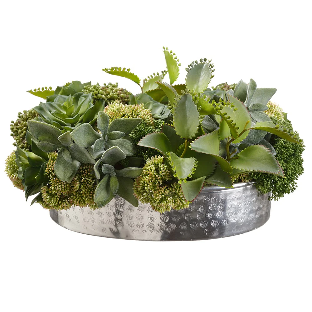 9"Hx17" Artificial Succulent & Kalanchoe Plant w/Planter -Green