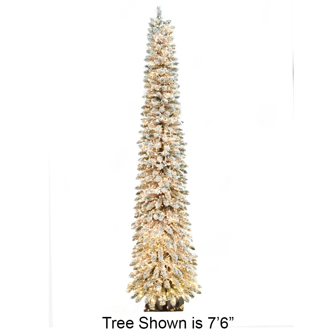 9'Hx25"W Flocked Pencil Alpine Artificial Christmas Tree, Micro LED Pre-Lit (Warm White, Multi-Mode) -White/Green