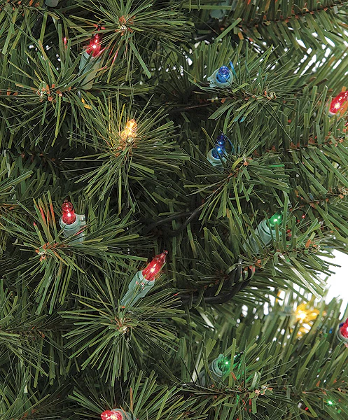 9'Hx30"W Charleston Pencil Pine Artificial Christmas Tree, Pre-Lit (Multicolor) -Green - Image 2