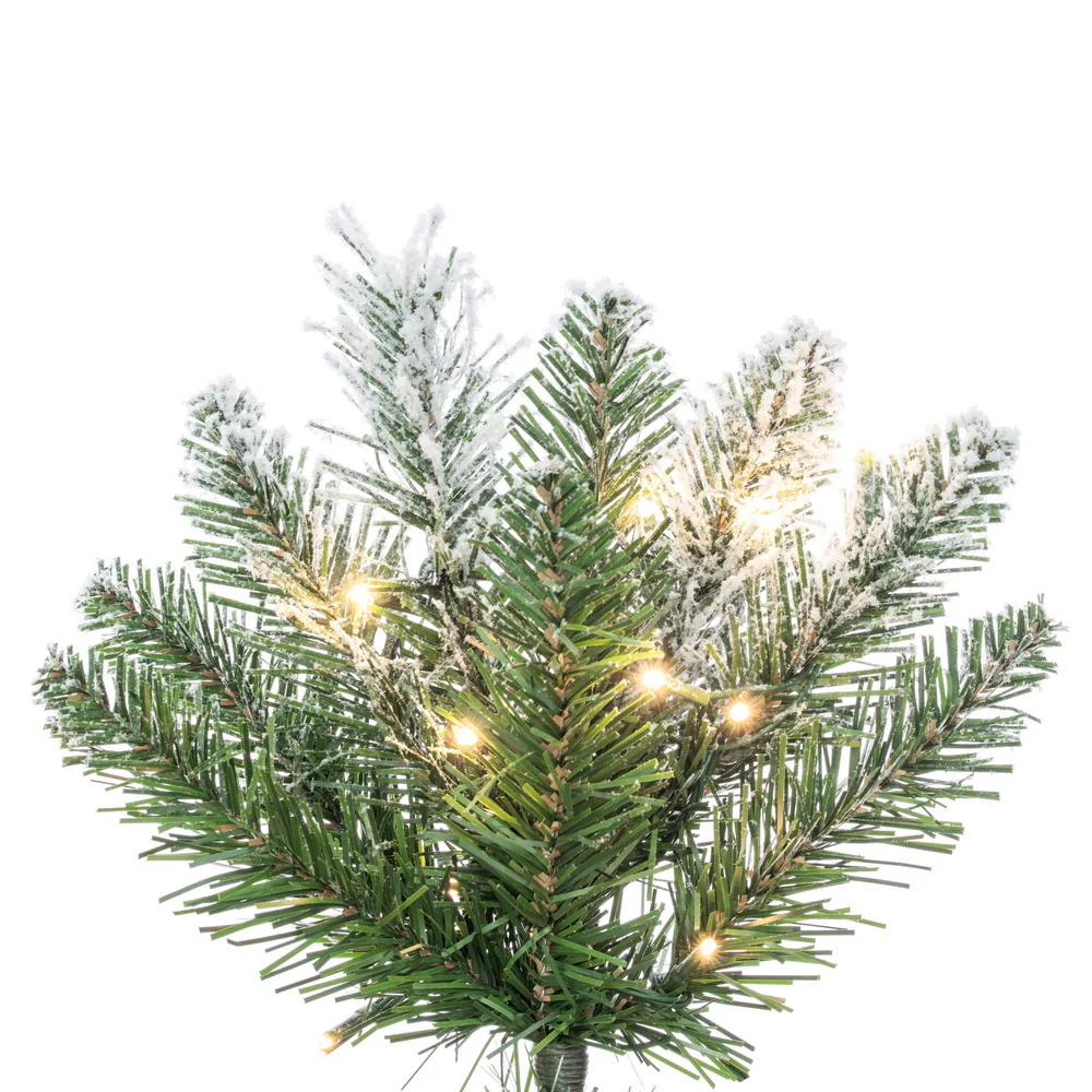 9'Hx31"W Pencil Flocked Crest Pine Artificial Christmas Tree, Micro LED Pre-Lit (Multi-Mode) -White/Green - Image 2